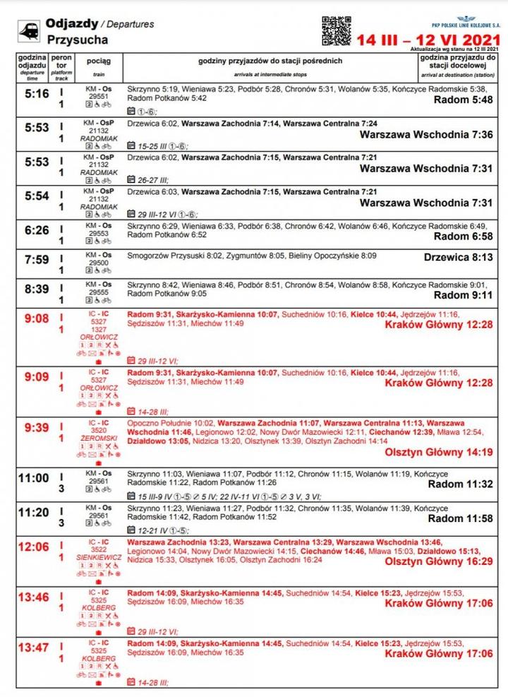 Zmiany w rozkladzie jazdy