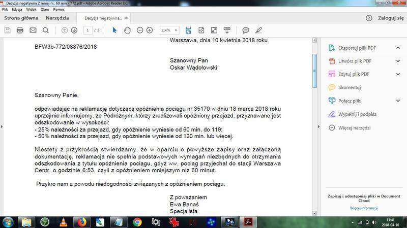 Reklamacja do PKP Intercity