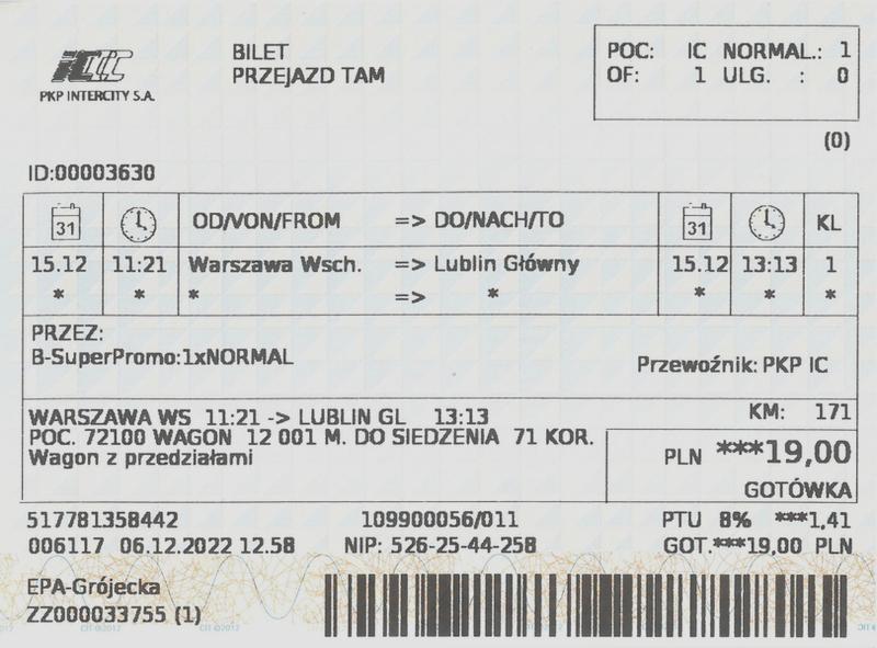 Przewóz bagażu bilet PKP